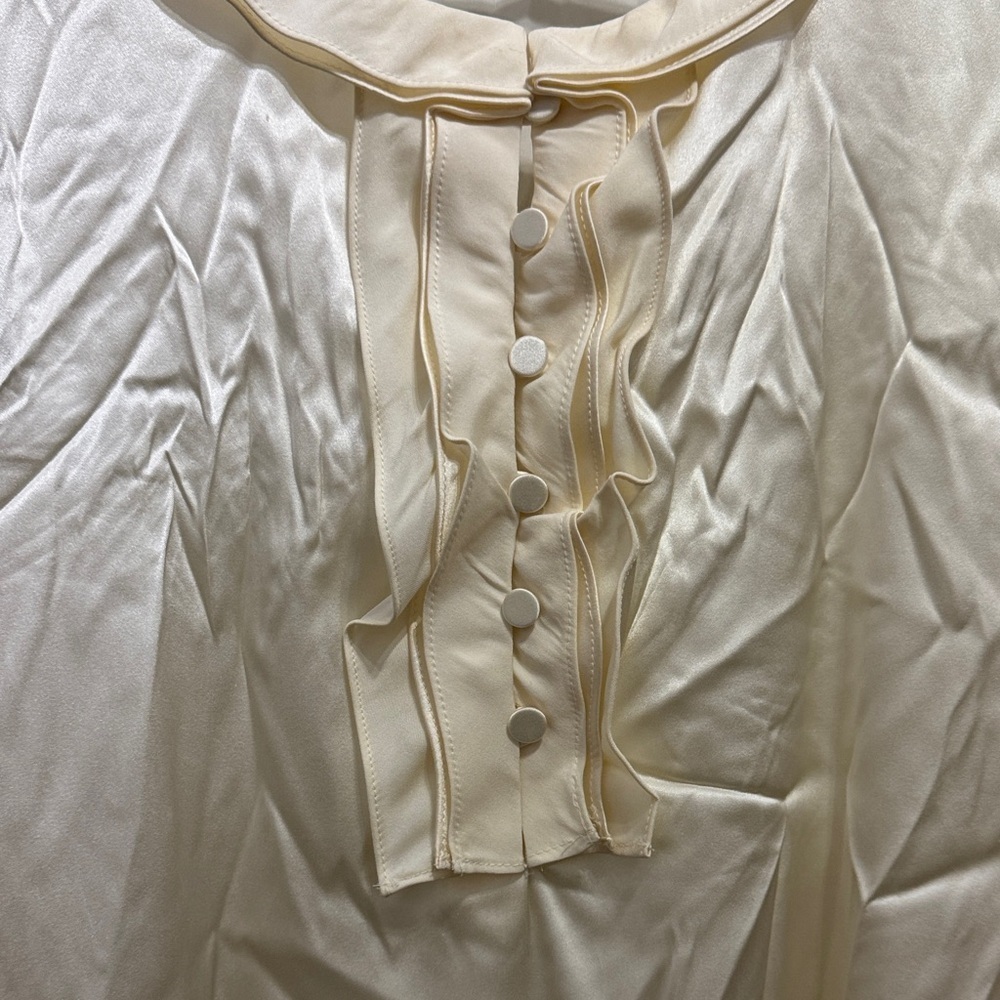 Talbots Cream Sleeveless Ruffle-Front silk - Picture 4 of 9